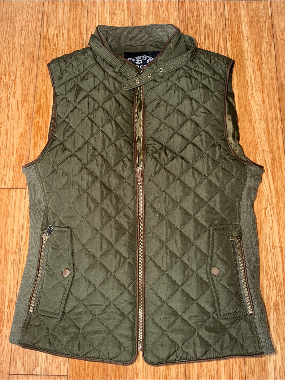 Chocolate Quilted Olive Green Sleeveless Vest